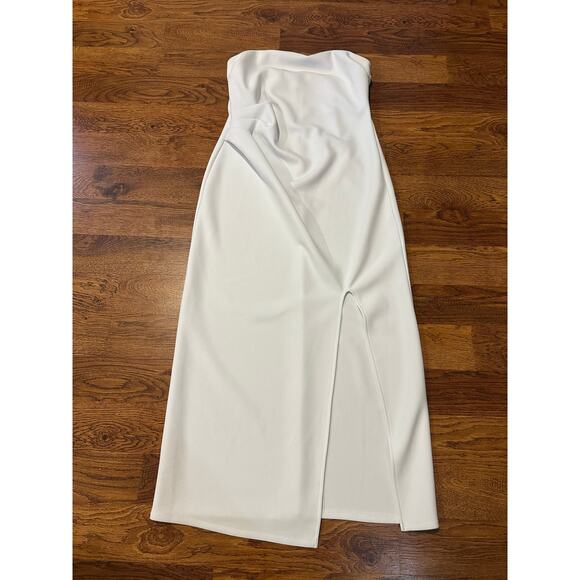 Open Edit Women's Ruched Strapless Maxi Dress White Size Large Bridal Style - Picture 3 of 11